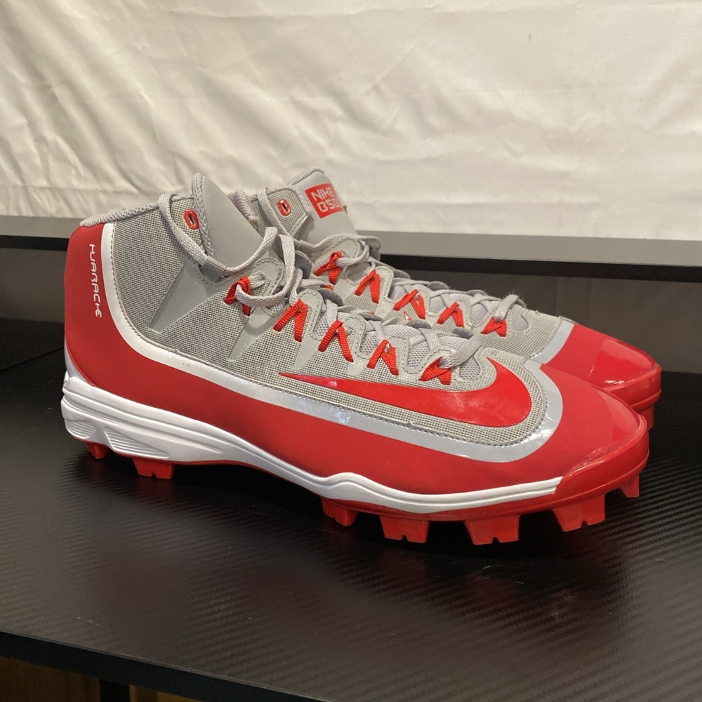 Nike BSBL Hurrache‎ Baseball Shoes Red Gray White Size 16
